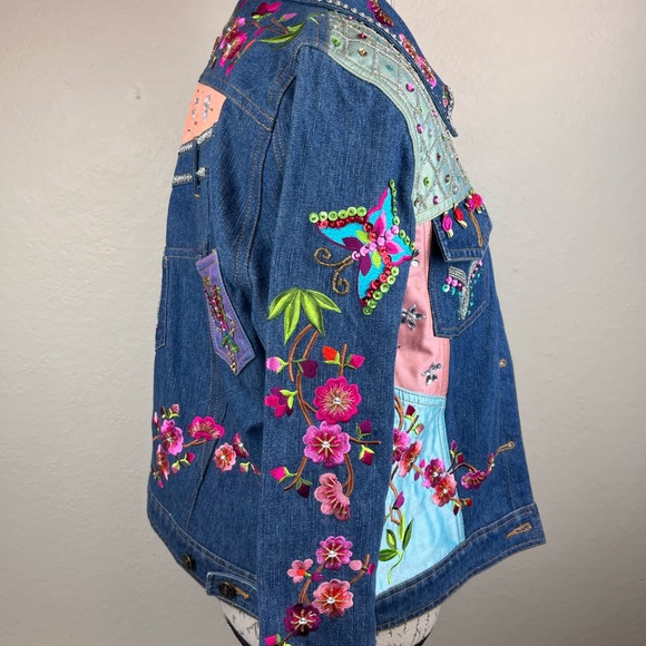 Vintage Berek2 by Takako Sakon embellished jean jacket-Woman’s Petite Large - Picture 6 of 14